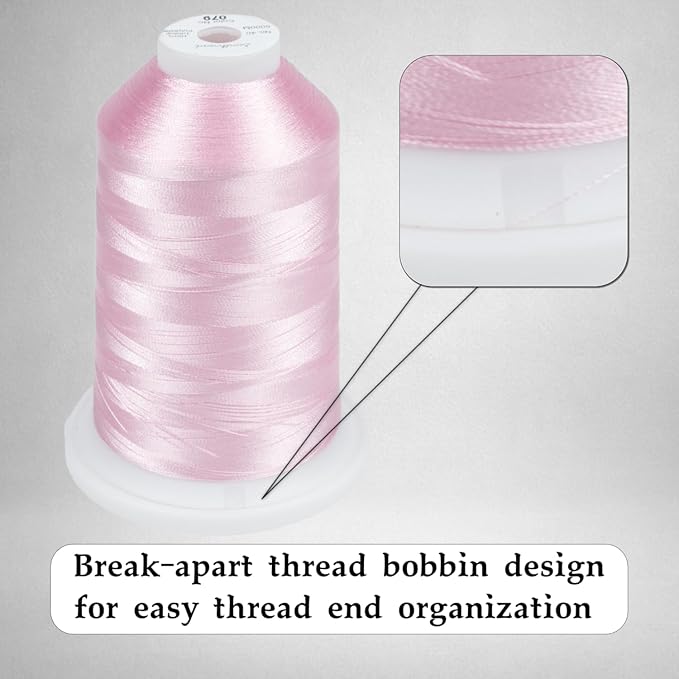 Simthread Trilobal Polyester Thread – 5000M (5500yds) No.40 – Super Sheen, Tangle-Free – Built-in Thread Lock Spool – Compatible with Brother, Singer, Janome & More, Salmon Pink-079