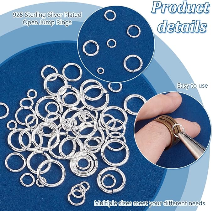 PH PandaHall 180pcs 925 Sterling Silver Plated Open Jump Rings 3/4/5/6/7/8mm O Ring Brass Jewelry Connector Ring Circle Clasp 18~22 Gauge Keychain Rings for Bracelets Necklaces DIY Craft Making