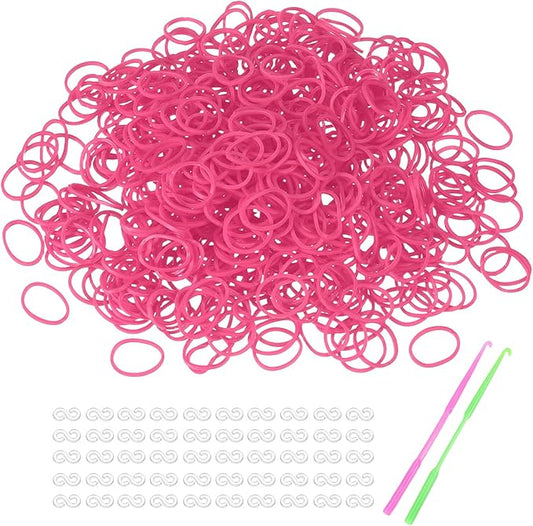 MECCANIXITY 1200 Pcs Loom Rubber Bands Kit with 50 Pcs S-Clips 2-Hooks Rubber Bands Refill Bracelet Making Kits for Weaving DIY Handcrafts Gift, Bright Pink