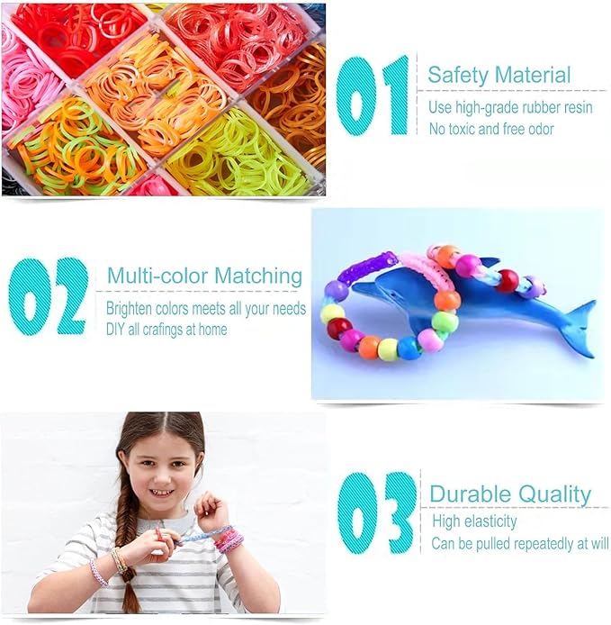 USKMOTO 10 Colors 3000+ Rubber Band Bracelet Refill Kit, Multi-Colors Rubberband Bracelets Making Kit for Kids Weaving DIY Rubber Bands Crafting Gift (10 Colors A Series)