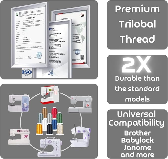 Simthread 12 Spools Embroidery Thread Set, 3000 Yards 40WT 100% Polyester Trilobal Machine Thread for Professional & Home Use, Compatible with Brother, Singer, Janome & More, 6Black+6White