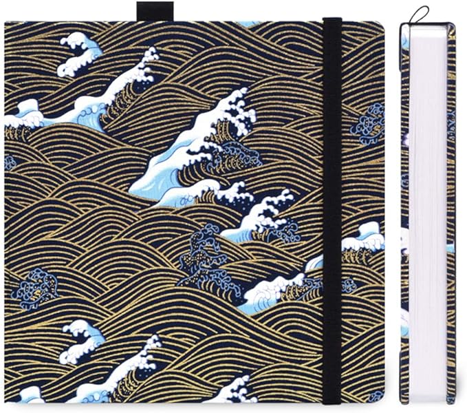 Square 8.2x 8.2 inches 165gsm Colored Pencil Paint Journal Hardbound 128pgs（64 Sheets Front Back Cold Pressed）Travel for Colored Pencil Sketch Doodles Handmade Cloth Cover Notebook Black River A5