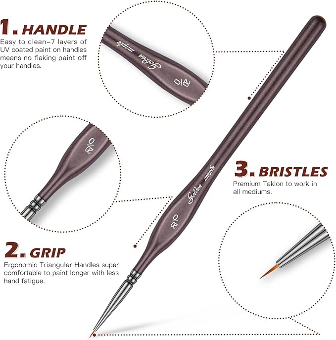 Golden Maple Miniature Paint Brushes, 15PC Model Brushes Micro Detail Paint Brush Set, Fine Detailing for Acrylics, Oils, Watercolors & Paint by Number, Figurine (Brown)