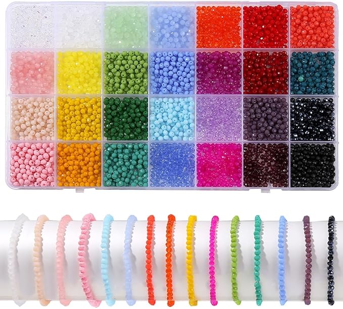 sanendin 2800pcs Crystal Beads Jewelry Making Kit -28 Colors 3mm Crystal Glass Beads for Bracelets Making Kit, AB Colored Crystal Glass Beads Bracelet Necklace Making Kit DIY Crafts for Adults Woman