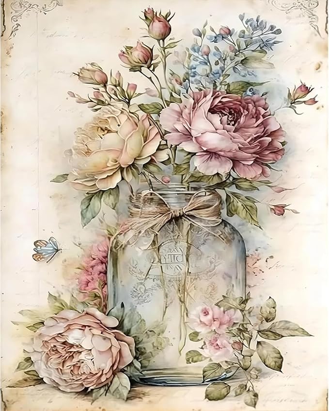 ARPADAMO Diamond Art Kits for Adults,5D Vintage Boho Diamond Painting DIY Flower Diamond Art Diamond Painting Kit for Adult,Round Full Drill Diamonds, Diamond Art Kits for Home Decor-12x16inch