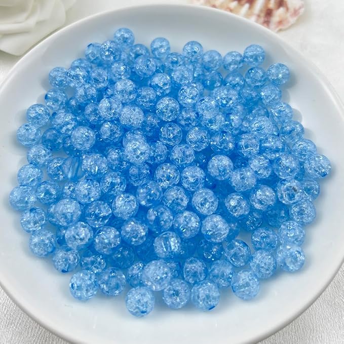 400pcs 8mm Acrylic Crackle Beads - Round Crystal Acrylic Craft Beads with Hole for Jewelry Making - Bracelets, Necklaces - Blue
