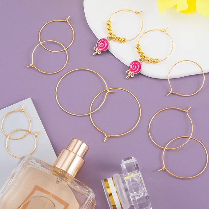 OIIKI 120PCS Earring Beading Hoops for Jewelry Making, 4 Sizes Gold Plated Hoop Earring Findings, Open Hoops, Metal Earring Rings, Round Earring Beading for DIY Jewelry Crafts for Women