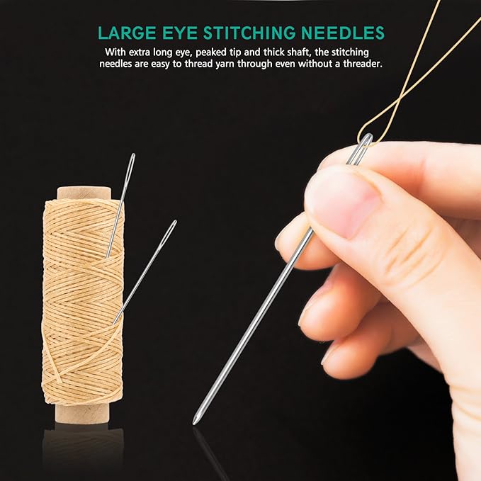 ERKOON 20 Pieces Large-Eye Blunt Needles 2inch Large Eye Sewing Needles Stainless Steel Stitching Needles with Clear Bottle for Leather Projects