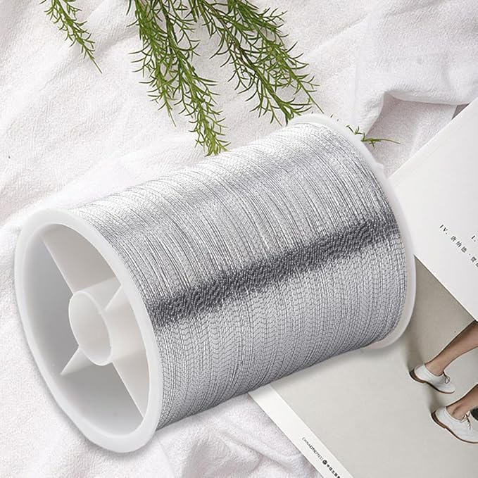 20 Rolls 1100M 0.1MM Thin Silver Metallic Thread Shimmer Christmas Glitter Embroidery Floss String Polyester Tinsel Cord Rope Spool Bulk for Jewelry Making Sewing Crafts Bracelets Beading