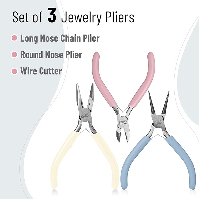Mr. Pen- Jewelry Making Kit, 3 Pack Pastel Color Pliers, Mini Wire Cutters, Chain Nose and Craft Pliers for Earrings and Jewelry