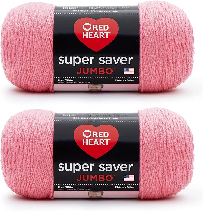 Red Heart Super Saver Jumbo Perfect Pink Yarn - 2 Pack of 396g/14oz - Acrylic - 4 Medium (Worsted) - 744 Yards - Knitting/Crochet