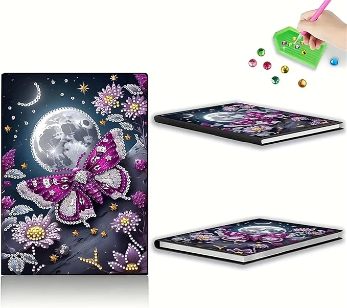Butterfly Diamonds Painting Notebook for Adults, A5 Diamond Art Journal and DIY Sketchbook, Diamond Art Kit Supplies,Gift for Beginners, Craft Lovers, Artists. (Butterfly)