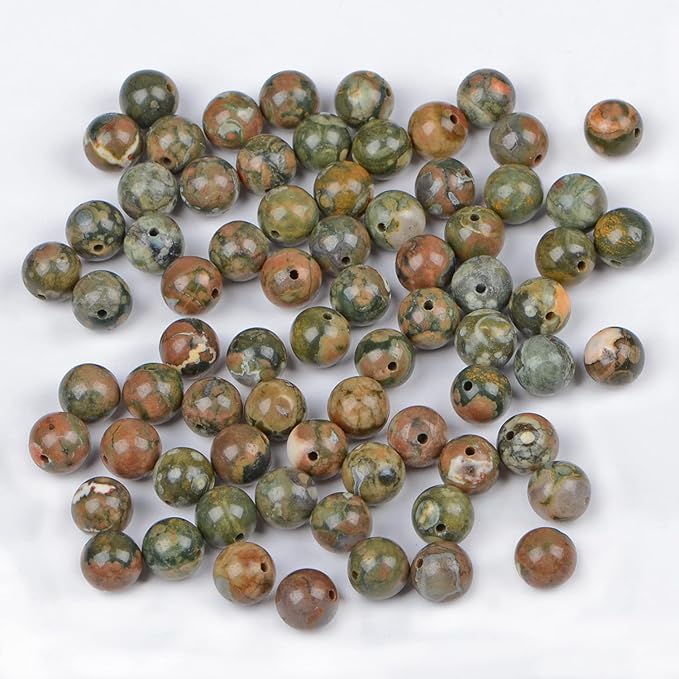bymitel 90pcs natural crystal beads stone gemstone round energy healing loose beads with stretch cord for jewelry making bracelets anklets (rhyosite jasper, 10mm 90pcs)