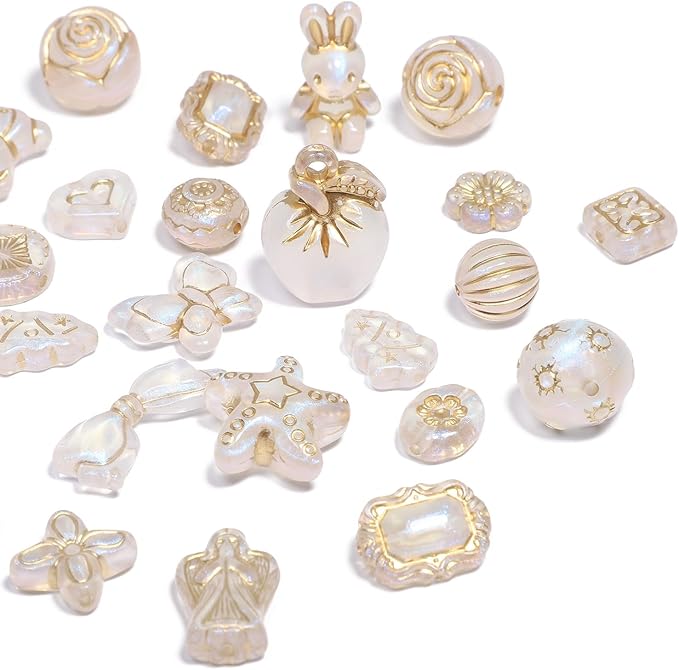 7.5 OZ Assorted Vintage Acrylic Beads for Jewelry Making, Song Xi Unique Flower Rose Czech Beads for Bracelet Earrings, Bohemia Style, Bulk, DIY Holiday Gift (240-260 PCS, AB Transparent)