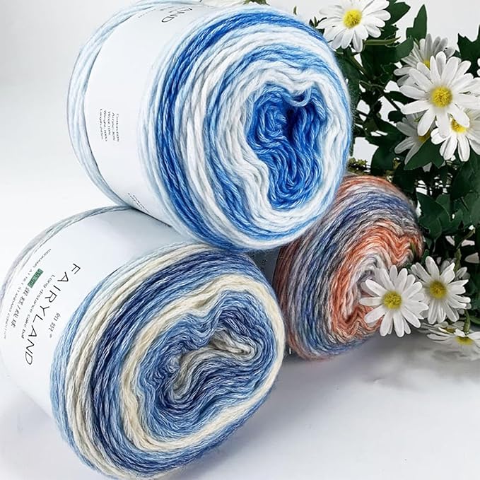Yarn for Crocheting-Gradient Cake Yarn Ombré with Vibrant Colors-4x100g 60% Cotton 30% Acrylic 10% Wool,Colorful Soft Rainbow Cotton Perfect for Shawls,Scarves,Sweater and Blanket