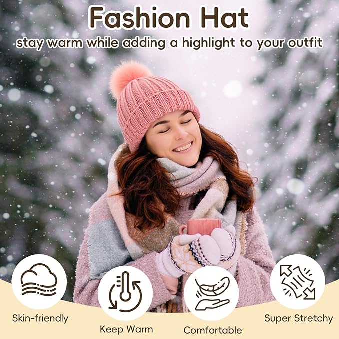 GliCraft Knitting Kits for Beginners Adults Hat Knit Kit with Yarn, Knitting Needles, Faux Pom, Scissors, Measuring Tape Practical and Easy to Use Complete Beginners for Women Men Present(Dark Pink)