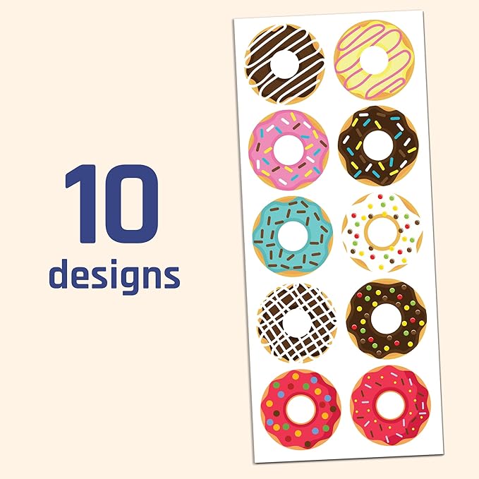 donut stickers sheets set, 1.5" - 20 sheets, 200 stickers