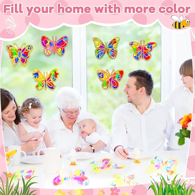 32 Sets Spring Butterfly Suncatchers Craft Kit DIY Window Stained Glass Effect Colorful Butterfly Paper Crafts Home School Classroom Decoration Birthday Gift Creative Art Project & Activity Game