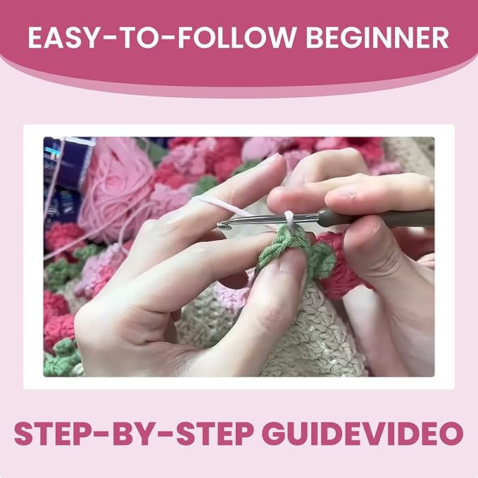 THMINS Beginner Crochet Kit – DIY Floral Blanket with Hook, Pattern & Step-by-Step Video Tutorial, Easy Craft Gift for Women, Christmas/Birthday (White)