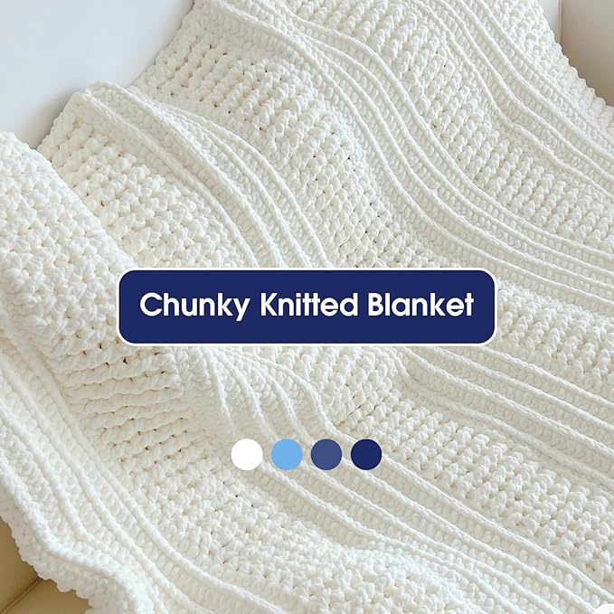 MABOZOO Assorted Chunky Yarn for Crocheting 8 Pack,Fluffy Jumbo Chenille Yarn,Soft Plush Yarn Bulky,Giant Thick Fuzzy Yarn for Hand or Arm Knitting,Cream & Multi Blue(31.7 yds,8 oz Each Skein)