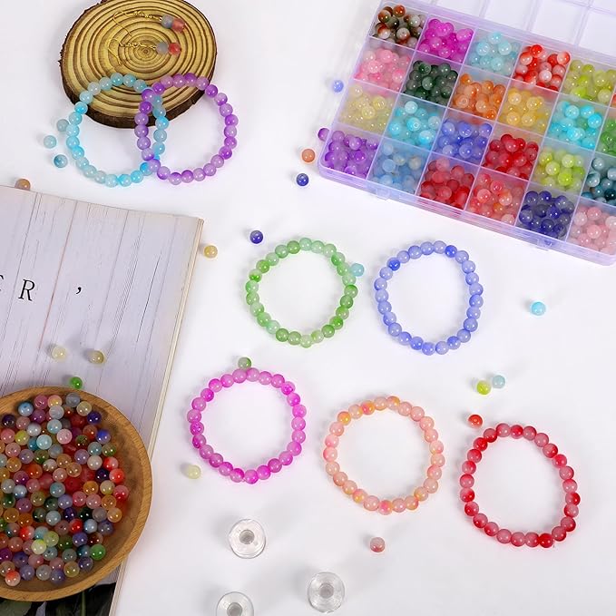 408 Pcs 8mm Glass Beads for Jewelry Making, 24 Colors Crystal Beads Bracelet Making Kit for DIY Crafts