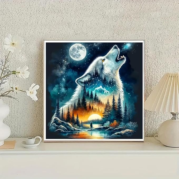 STGLCR Wolf Diamond Art Kits for Adults, Wolf Moon Diamond Painting Kits for Adults Beginners, DIY 5D Forest Diamond Painting with Round Gem Art Kits for Adult for Gift Home Wall Decor 12x12 Inch