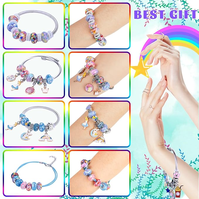 aipridy charm bracelet making kit,unicorn mermaid crafts gifts set can inspires imagination and creativity,jewelry making kit perfect gifts for girls 5-12 years old (104 pieces)