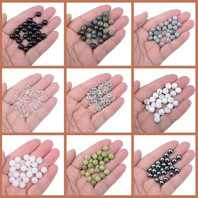 LPBeads Natural Stone Beads Set Kits 8mm Round Loose Gemstone Assorted Color with Accessories Tools for Bracelet Jewelry Making (100% Natural Stone Beads Kit 4)