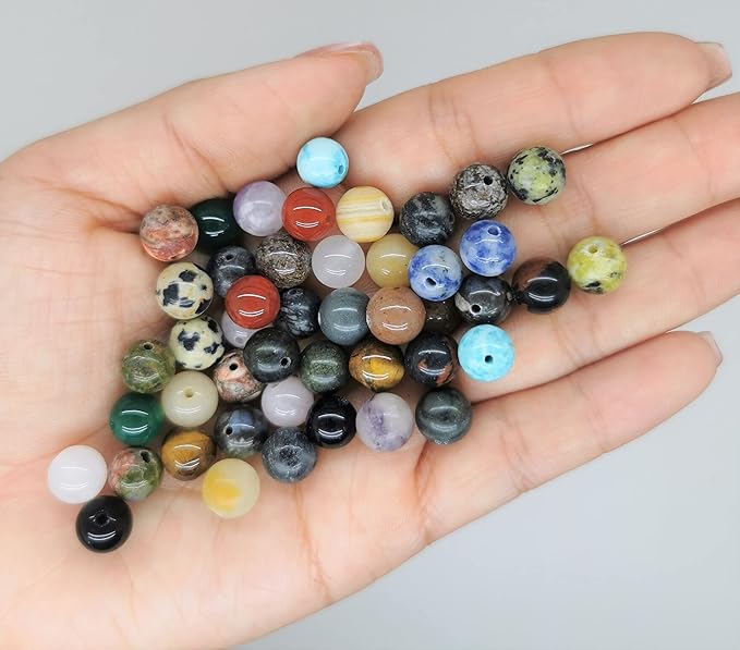 500pcs 8mm Natural Round Gemstone Beads Hole Size 1mm DIY Smooth Beads for Bracelet Necklace Earrings Jewelry Making,Box Packed (24 Material-4,8mm)