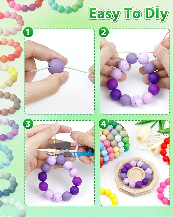 160pcs fiveizero 15mm silicone beads for keychain making - mixed color round rubber beads bulk, diy craft supplies for bracelets necklaces pens(green)