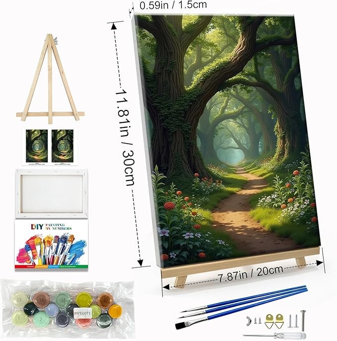 JOOZ Landscape Paint by Numbers Kit for Adults with Frame Forest Paint by Number with Easel Tree Adult Paint by Number Kits Framed Canvas Oil Painting Kits for Home Wall Decor 8x12 Inch