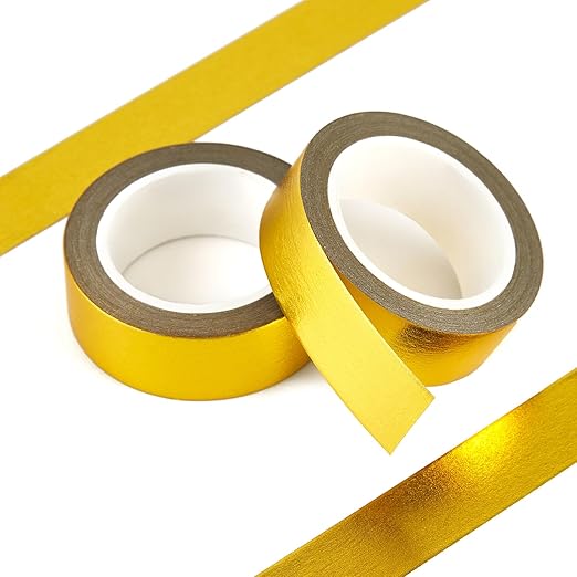 QDiShi Yellow Gold Washi Tape for Wall Decor Decorative,Foil Masking Tape Low Tack Self Adhesive Decorative Washi Tape Shiny Metallic Color 0.59in x66FT