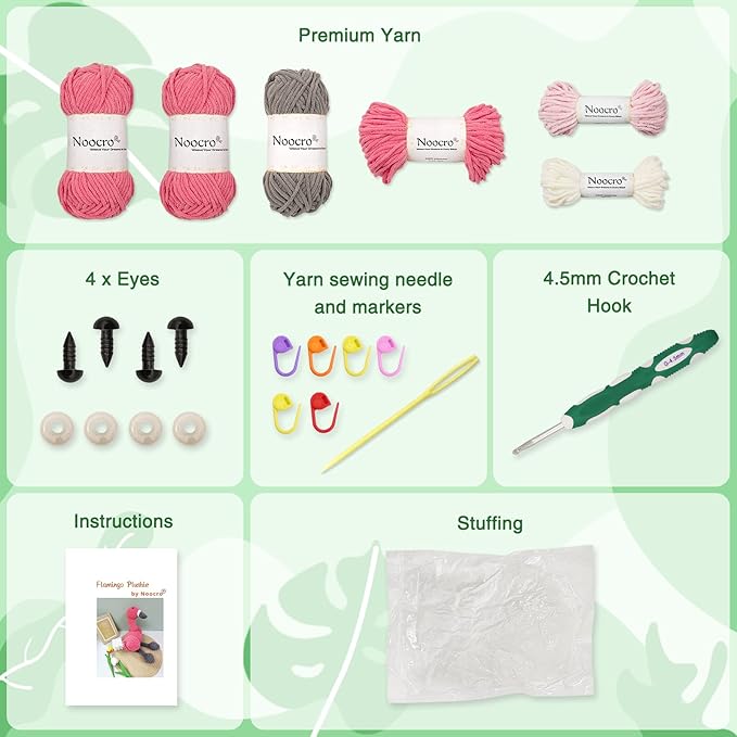 Noocro Flamingo Amigurumi Crochet Kit for Advanced Beginners & Intermediate, DIY Crochet Animal Plushie Kit with Soft Chenille Yarn, Hook, Stuffing & Instructions – Fun Craft Gift