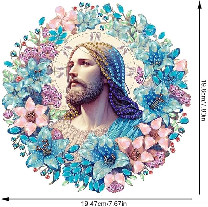 Apomelo Diamond Art Kit for Adults Jesus, Special Crystal Gem Diamond Art Hanging Pendant Kit for Decor, Jesus in Flowers
