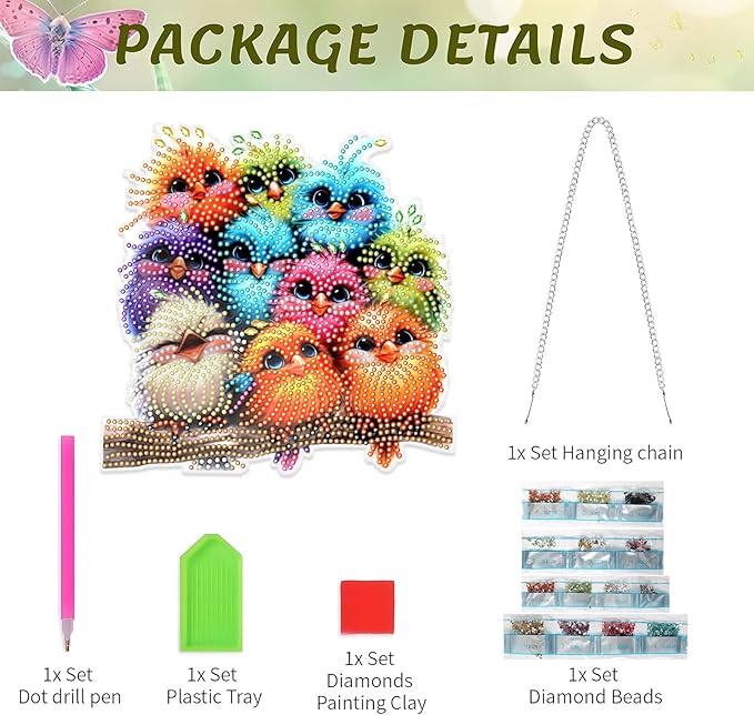 Tumwisk Diamond Painting Kits for Adults, Birds Diamond Painting, 5D Special Shaped Diamond Art Painting, Crafts for Adults, Hanging Wall Art Ornaments Home Garden Wall Door Hanging Decor