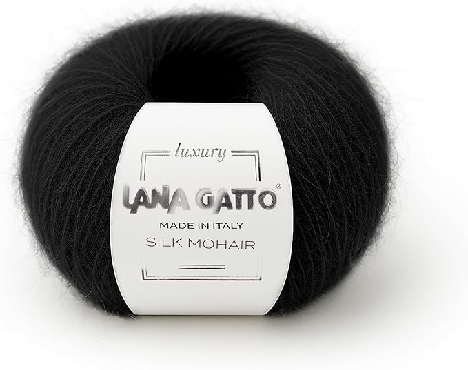 Silk Mohair Luxury Yarns, Premium and Soft Blend for Knitting, Made in Italy (Black - 6037, 10)
