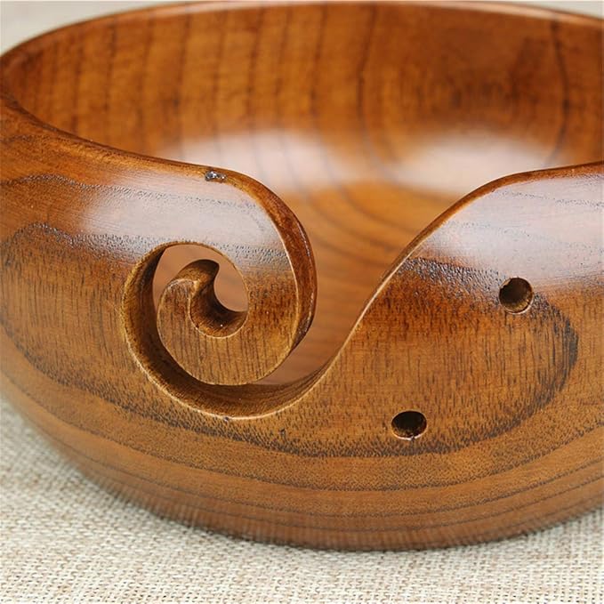 Wooden Yarn Bowl Largest, 1 PCS Premium Knitting Storage Accessories & Supplies, Yarn Holder for Knitting and Crochet Yarn Winder, Handcrafted Yarn Ball Bowl Brown Box #04