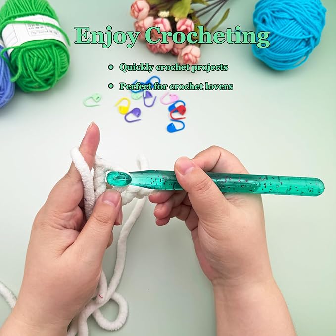 Hobekoee 15mm Large Crochet Hook for Chunky Yarn,Ergonomic Crochet Needles for Arthritic Hands,Plastic Crystal Smooth Crochet Hooks for Handmade DIY Crocheting