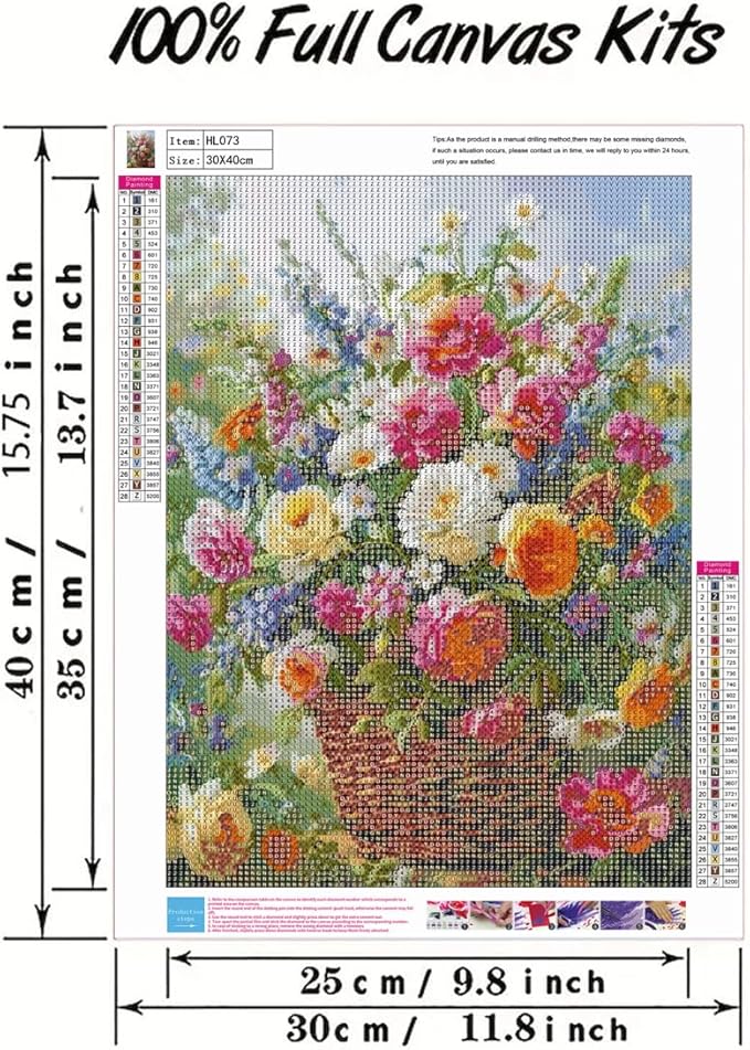 GEMFAMILY Flowers Diamond Art Kits for Adults,Floral Basket Diamond Painting Kits for Beginners,DIY Full Round Drill Diamond Dots Gem Art Crafts Kits for Home Decor 12 x 16 inch
