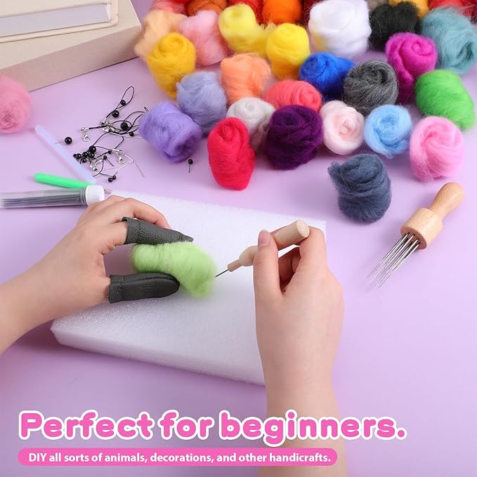 Lyksgir 70 Colors Needle Felting Kit, Wool Roving Set, Wool Felting Tool Starter Kit, for DIY Needle Feltings Beginners