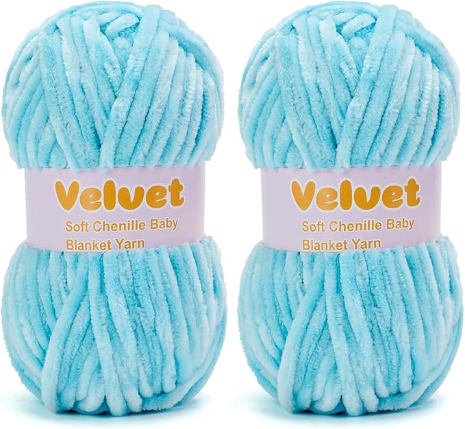 Velvet Yarn Chenille Yarn for Crocheting and Knitting Soft Chenille Bulky Baby Blanket Yarn DIY Weaving Craft 2pack Blue(4oz 66yds Each)