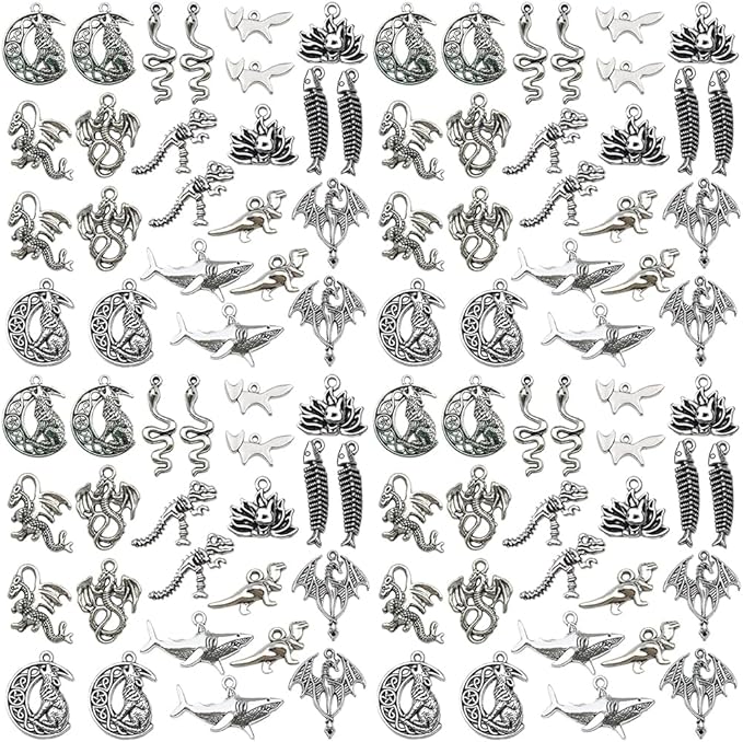 Sailanzi 48pcs antique silver novel animal set Pendant Jewelry Making DIY Keychain Earrings Pendant Various Design Charms for Jewelry Making Bracelets Necklace (SN1063)