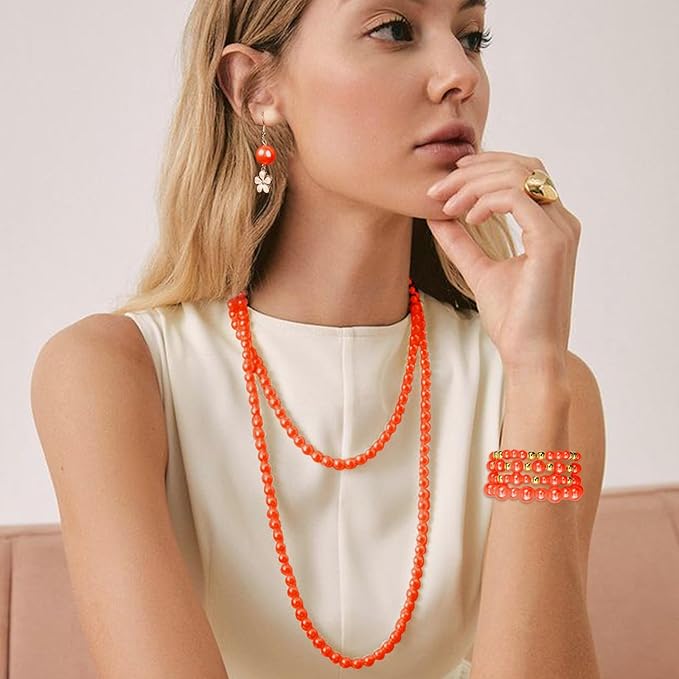 2116 PCS Pearl Beads for Bracelet Making Kit Gold Beads for Jewelry Making Kit Gold Small Spacer Bead Orange Pearl Bead for Crafting Charms Necklace Earrings DIY Craft for Women Adult