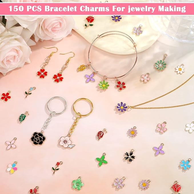 150 Pcs Flower Charms for Jewelry Making(75 Pairs), Assorted Wholesale Mixed Bulk Metal Earring Charms for DIY Necklace Bracelet Earring Jewelry Making and Crafting