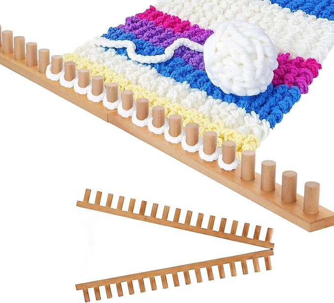 Sienson 73in Chunky Knitting Loom for Blanket Making – Foldable Wood Frame, Portable DIY Hand Knitting Kit for Beginners, Reusable Blanket Loom for Bulky Yarn Crafts & Gifts