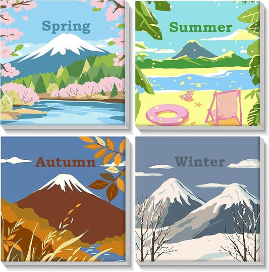 Lxmsja 4 Pack Nature’s Seasonal Grace Paint by Numbers Kit for Adults, Easy Framed Paint by Numbers for Adults Beginner, DIY Acrylic Oil Painting Craft Kits for Home Wall Decor 8x8 inch