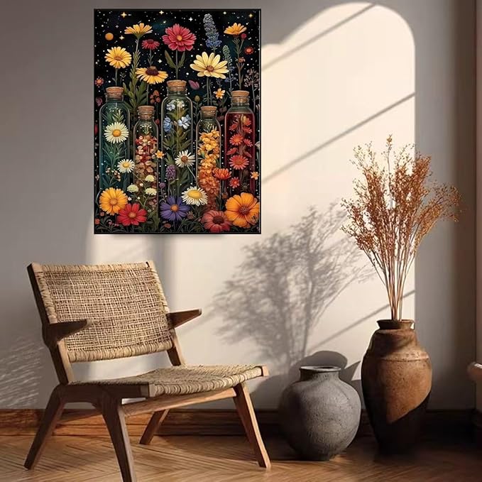 GEMFAMILY 5D Flowers Diamond Art Kits for Adults,Diamond Painting Kits for Bottle Flower,DIY Round Full Drill Diamond Painting Kits for Beginner Home Wall Decor 12 X 16 Inch