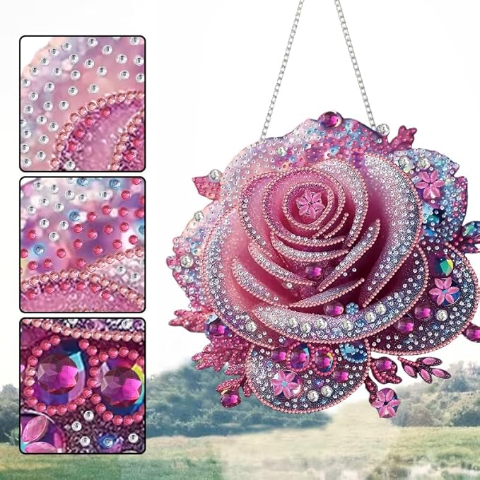 STGLCR Hanging Rose Diamond Art Kits for Adults - Flower Acrylic Board Double Sided Pattern Diamond Painting Suncatcher Pendant Floral, Crystal Art for Home Wall or Window Decoration Handmade Gift