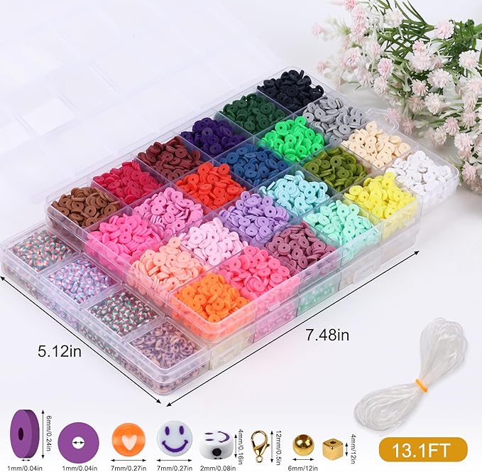 XSEINO 9360PCS Clay Beads Bracelet Making Kit,46Colors Flat Friendship Polymer Heishi Beads for Jewelry Making with Rich Jewelry Making Accessories for Crafts Christmas Gifts