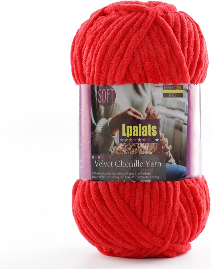 Baby Blanket Yarn for Crocheting Soft - 1 Pack of 100g/3.5oz Chunky Chenille Yarn for Knitting Blankets Amigurumi - Super Bulky Yarns - 87 Yards Thick Plush Yarns (1, Red)